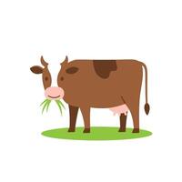 Farm Animal Cartoon Cow in Calm Feeding Scene vector