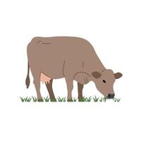 Cartoon Cow Grazing with Pasture Details vector