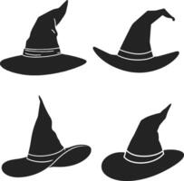 Four black witch hats with white bands vector
