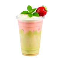 A strawberry milkshake with a strawberry on top png