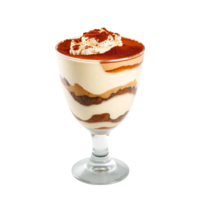 A dessert in a glass with whipped cream and chocolate png