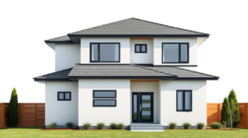 A modern house with a fence and grass png