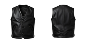 Two black leather vests with buttons on the front png