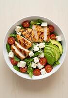 Grilled Chicken Salad with Avocado and Feta Cheese photo