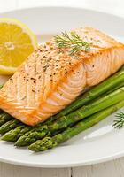Grilled Salmon Fillet with Asparagus and Lemon photo