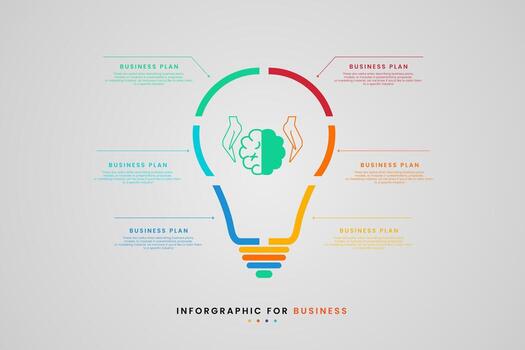 The idea infographic concept . Each colored segment outlines a business plan point, creating a visually balanced layout with concise text blocks vector