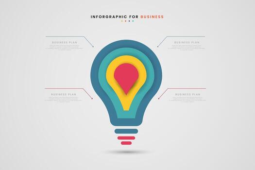 The infographic features a lightbulb-shaped design, symbolizing innovative thinking and strategic business planning. A brain icon at the center vector