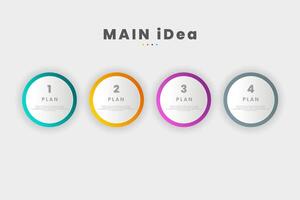 Four circle infographic template with 5 steps for success. Business circle template with optionsBusiness infographic concepts with symbolizing innovative icon at the center vector