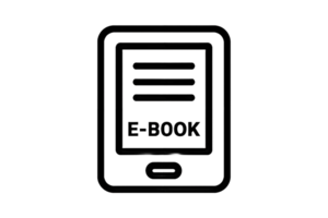 A black and white illustration of a smartphone with the word e - book on it png