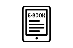 An icon of a tablet with the word e - book on it png