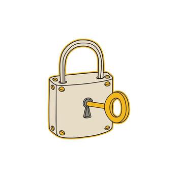 Classic padlock with inserted key illustration vector