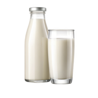 A glass and bottle of fresh white milk isolated on transparent background png