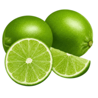 Isolated image of fresh green limes with slices on transparent background png