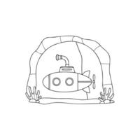 Submarine exploring inside an underwater cave vector