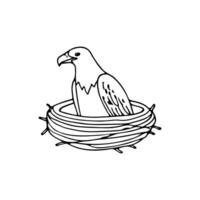 Illustration of eagle nest resting on mountain ledge vector