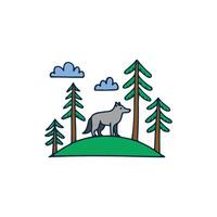Illustration of wolf on a mound in a forest vector
