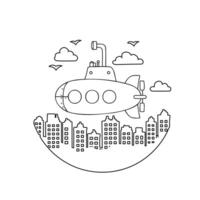 Submarine hovering over an oceanic city vector