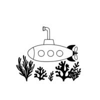 Submarine navigating through coral reef vector