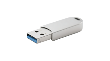 Transparent USB Flash Drive, Realistic 3D Render of a Sleek White USB Drive with Blue Connector, Isolated on Transparent Background for Easy Design Integration png