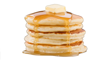 Transparent Pancakes with Honey and Butter , Stack of Delicious Golden Brown Pancakes Drizzled with Syrup and Topped with Butter, Isolated on a Transparent Background for Design Elements png