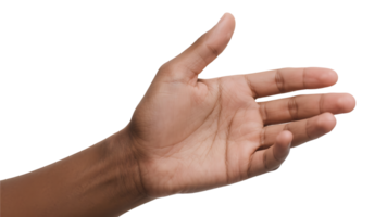 Transparent of Open Brown Hand, Close-up Image of a Person's Brown Hand Open and Reaching, Isolated on a Transparent Background for Design Elements and Graphic Layouts png