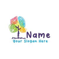 Abstract Tree Crayon Logo for Kindergarten in Colorful and Playful Style vector