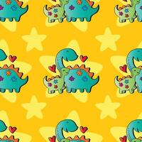 Cartoon dinosaurs with hearts and flowers vector