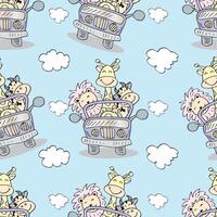 Cartoon animals in a car pattern vector