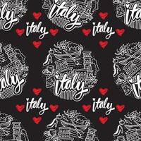 Travel to Italy seamless pattern with hand lettering. vector