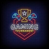 Gaming tournament neon logo design vector