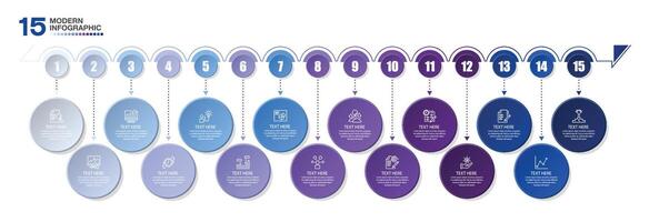 Infographic with 15 steps process or options. vector