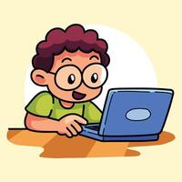 Boy using laptop happily vector
