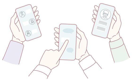 A clear illustration showcasing interactive mobile phone usage in our modern digital age vector