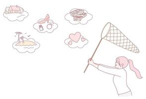 Illustration of a person catching dreams vector