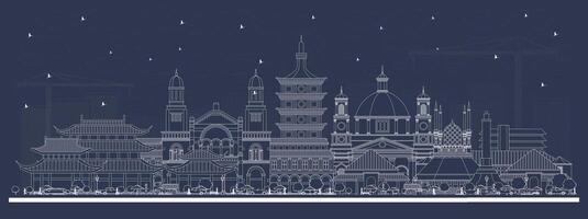 Outline Semarang Indonesia City Skyline with white Buildings. Business Travel and Concept with Modern Architecture. Semarang Cityscape with Landmarks. vector