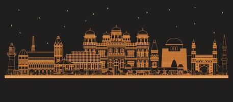 Outline Karachi Pakistan City Skyline with orange Buildings. Business Travel and Concept with Historic Architecture. Karachi Cityscape with Landmarks. vector