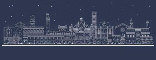 Outline Siena Tuscany Italy City Skyline with white Buildings. Illustration. Business Travel and Concept with Historic Architecture. Siena Cityscape with Landmarks. vector