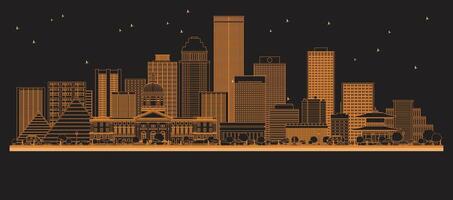 Outline Edmonton Canada City Skyline with orange Buildings. Business Travel and Tourism Concept with Historic Architecture. Edmonton Cityscape with Landmarks. vector