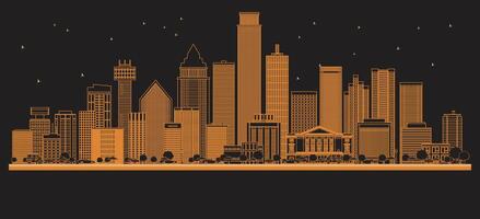 Outline Dallas Texas City Skyline with orange Buildings. Business Travel and Concept with Modern Architecture. Dallas USA Cityscape with Landmarks. vector