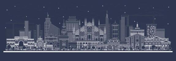 Outline Milan Italy City Skyline with white Buildings. Business Travel and Concept with Historic Architecture. Milan Cityscape with Landmarks. vector
