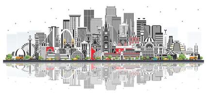 Mexico Skyline with Gray Buildings and reflections Isolated on White. Concept with Historic Architecture. Mexico Cityscape with Landmarks. Puebla. Mexico. Tijuana. Guadalajara. vector