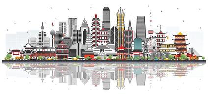 China City Skyline with Gray Buildings Isolated on White. Famous Landmarks in China. Business Travel and Tourism Concept with Modern Architecture. China Cityscape with Landmarks. vector