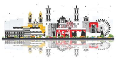 Puebla Mexico City Skyline with Color Buildings and reflections Isolated on White. Tourism Concept with Historic and Modern Architecture. Puebla Cityscape with Landmarks. vector