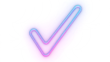 Transparent Checkmark, Neon Pink and Blue Check Mark Icon on a Grunge Texture Background, Bright, Glossy 3D Check Symbol for App Design or Website Interface png