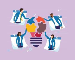 Teamwork with Diverse Group Joining Puzzle Pieces vector