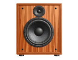 A vintage-style wooden audio speaker with a large woofer and tweeter png