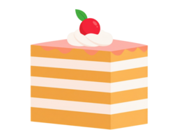 Layered sponge cake slice with cream filling topped with whipped cream and cherry illustration png