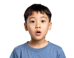 Surprised Asian child with wide eyes and open mouth expressing shock, wonder, and amazement png