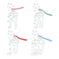 white background, set of teeth, personal hygiene procedure for cleaning the surface of the teeth from food debris and soft plaque, performed with a toothbrush and toothpaste vector