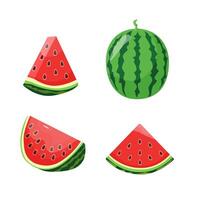 Set of watermelons. Whole watermelons, halves of watermelon and their combinations, isolated illustrations on white background vector